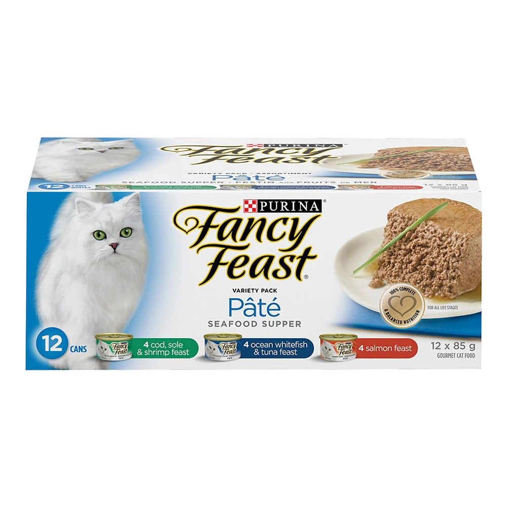 Fancy Feast Cat Food Variety Pack - PatÃ© Seafood Supper - 12 x 85g