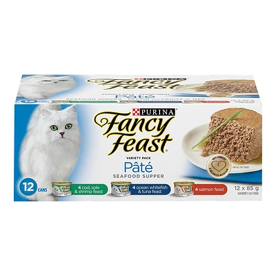 Fancy Feast Cat Food Variety Pack - PatÃ© Seafood Supper - 12 x 85g