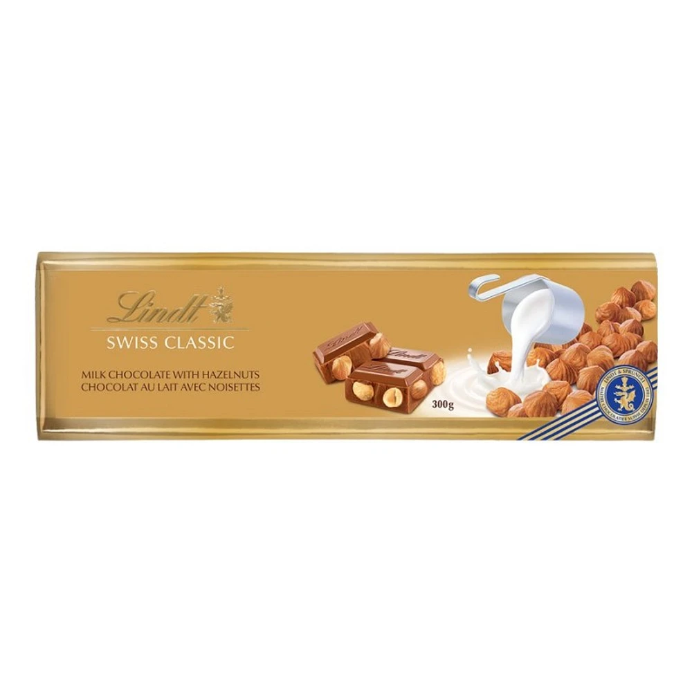 Lindt SWISS CLASSIC Milk Chocolate Bar - Hazelnut - 300g