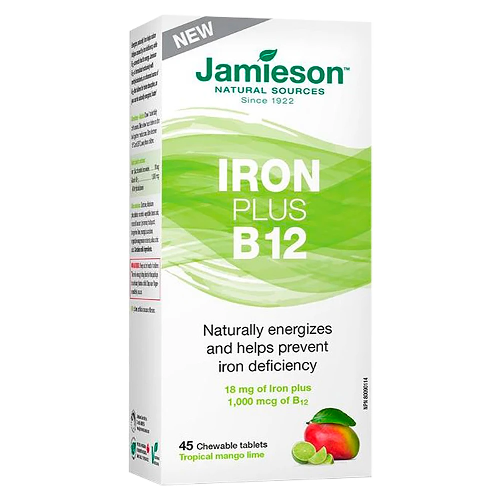 Jamieson Iron Plus B12 - Tropical Mango Lime - 45 Chewable Tablets