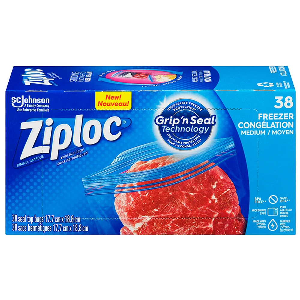 Ziploc Freezer Bags Value Pack - Medium - 38's