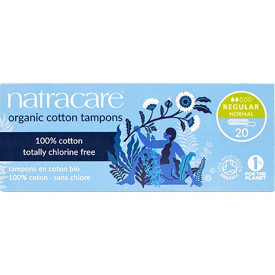 Natracare 100% Certified Organic Cotton Tampons - Regular - 20s