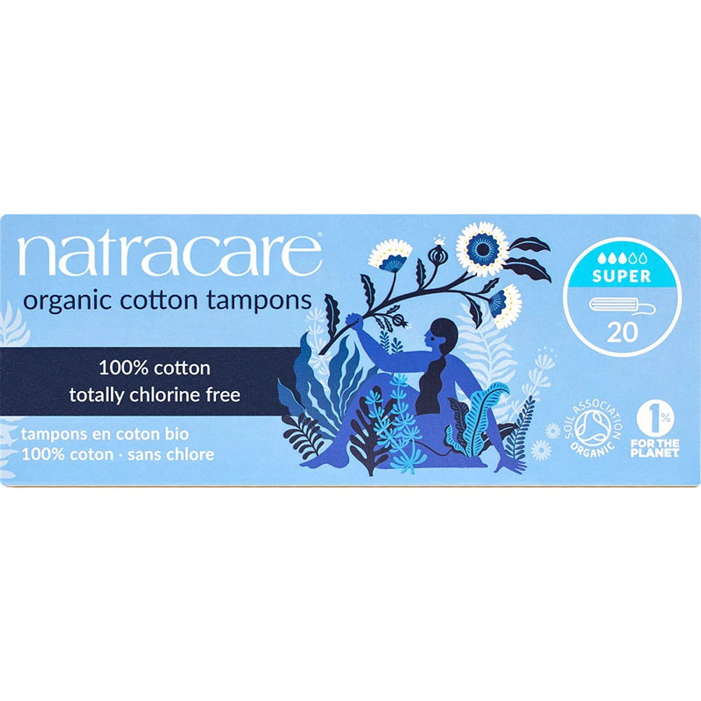 Natracare 100% Certified Organic Cotton Tampons - Super - 20' s