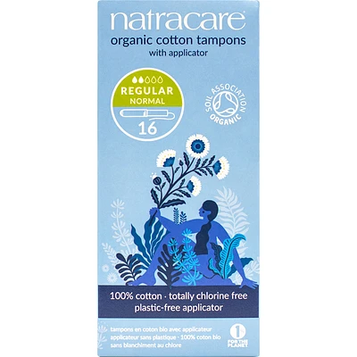 Natracare 100% Certified Organic Cotton Tampons with Applicator - Regular - 16s