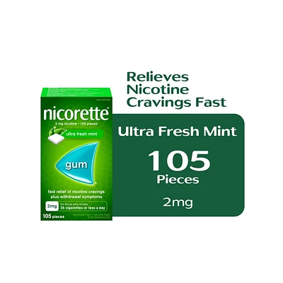 Nicorette Nicotine Gum - 2mg - Ultra Fresh Mint - 105's