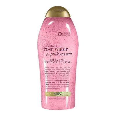 OGX sensitive+ Rose Water & Pink Sea Salt Body Scrub & Wash - 577ml