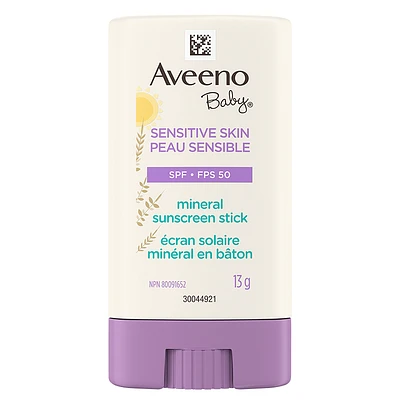 Aveeno Baby Sensitive Skin Mineral Sunscreen Stick - SPF 50 - 13g