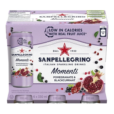 Sanpellegrino Momenti Sparkling Water - Pomegranate and Blackcurrant - 6 x 330ml