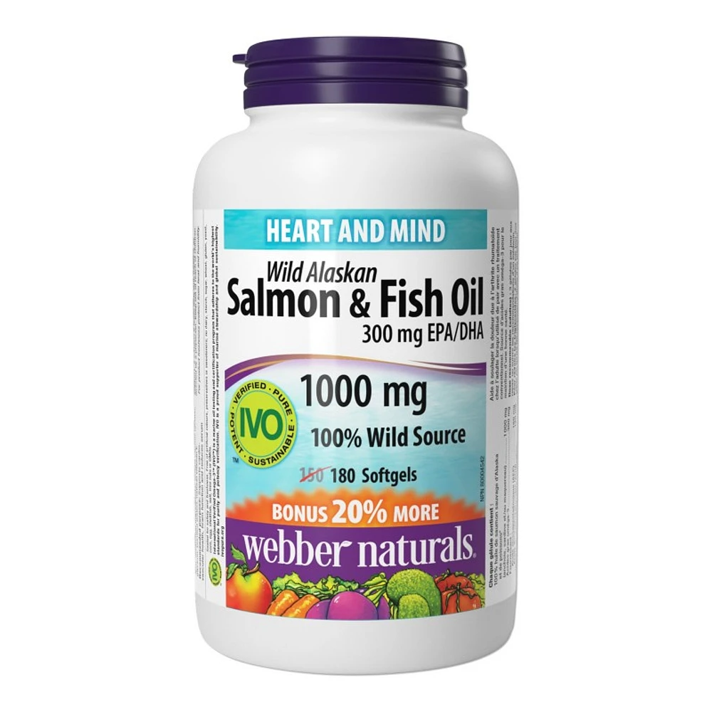 Webber Naturals Wild Alaskan Salmon and Fish Oil Softgels - 1000mg - 180s