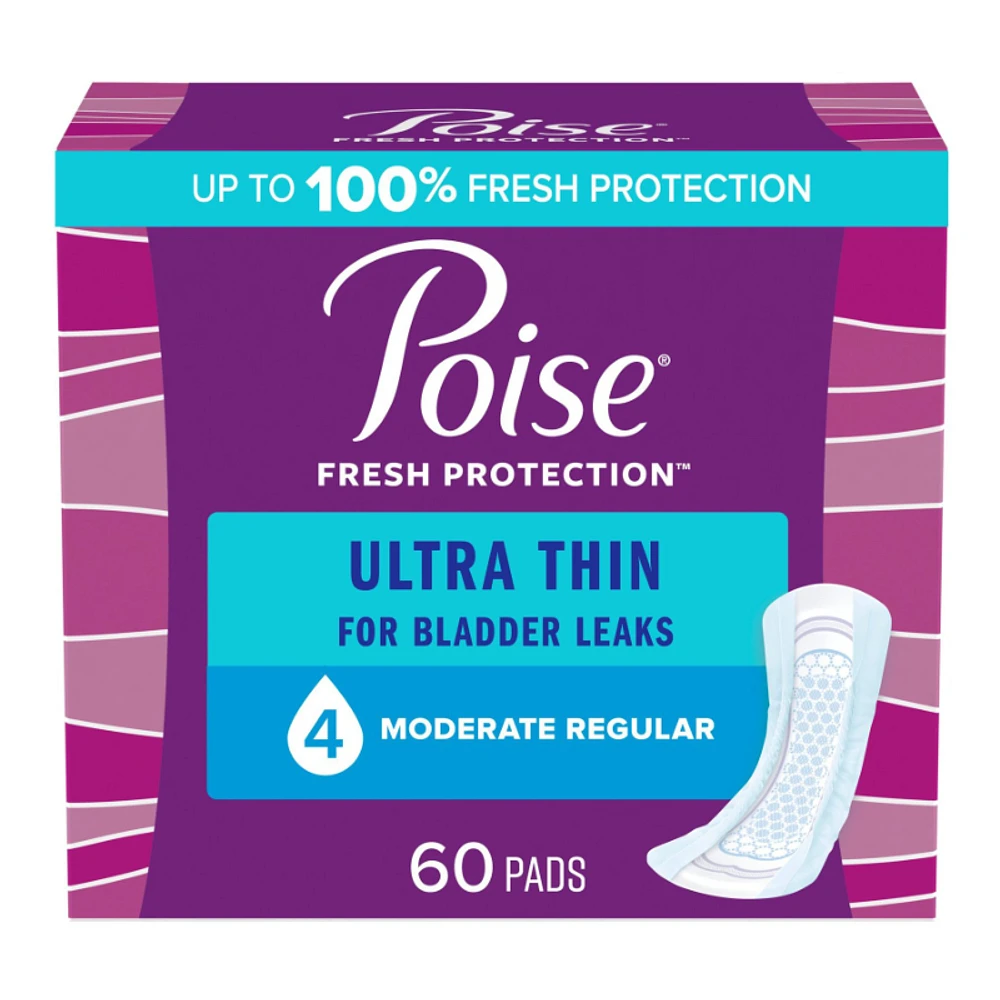 Poise Ultra Thin Incontinence & Postpartum Pads - Moderate Absorbency - 60 Count