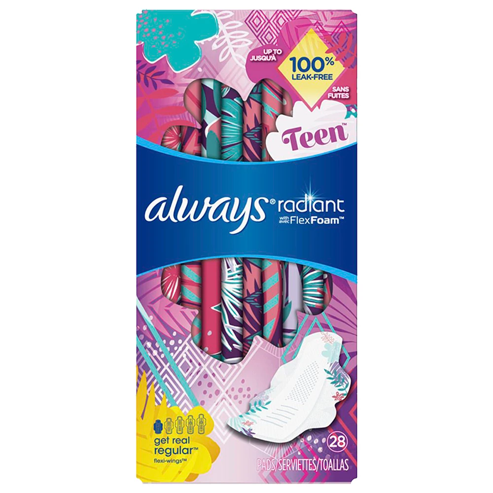 Always Radiant Pads Teen - Regular - 28s