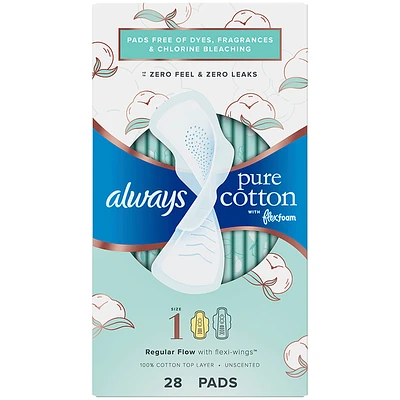 Always Pure Cotton Pads Size 1 - Regular Flow - 28s