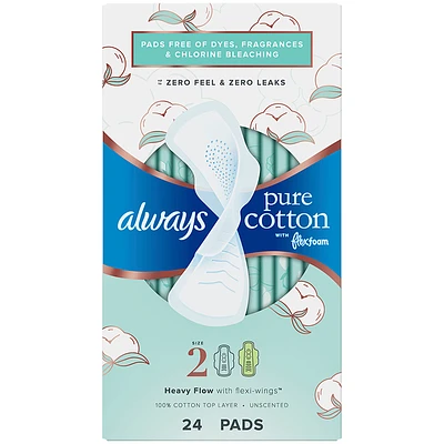 Always Pure Cotton Pads Size 2 - Heavy Flow - 24s