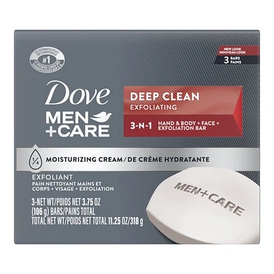 Dove Men+Care Deep Clean Body + Face Bar - Purifying Grains - 3 x 106g