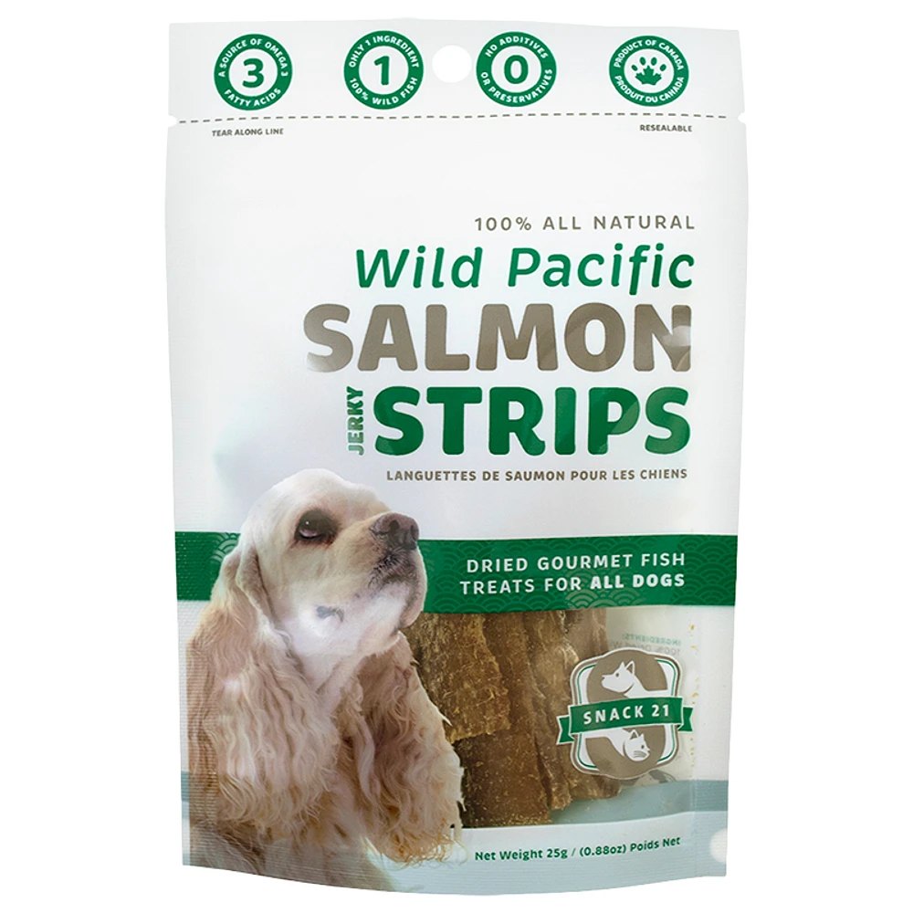 Snack 21 100% Natural Jerkey Strips for Dogs - Wild Pacific Salmon - 25g