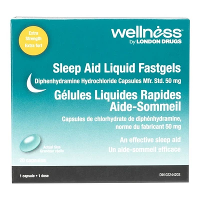 Wellness by London Drugs Sleep Aid Liquid Fastgel Extra Strength Capsules - 20's