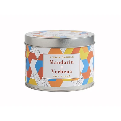 Kiera Grace Soy Candle Tin with 3 Wicks - Mandarin/Verbena
