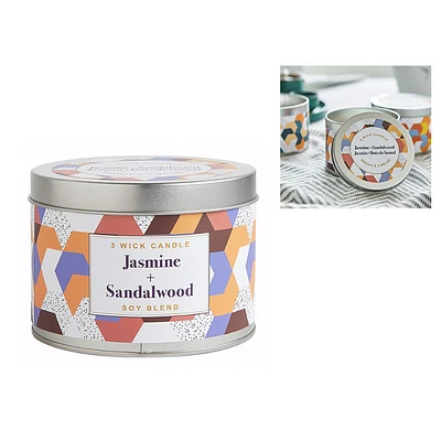 Kiera Grace Soy Candle Tin with 3 Wicks - Jasmine/Sandalwood