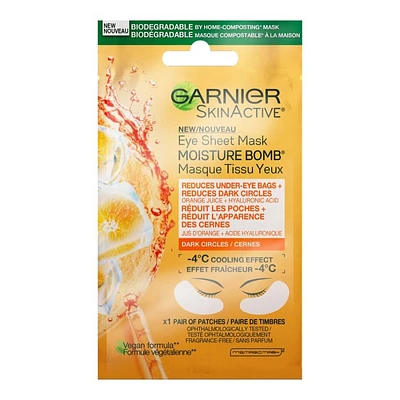 Garnier SkinActive Moisture Bomb - Eye Sheet Mask - Orange Juice & Hyaluronic Acid - 6ml