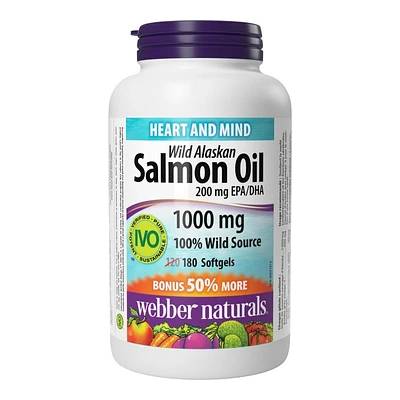 Webber Naturals Wild Alaskan Salmon Fish Oil Softgels - 1000mg - 120+60s