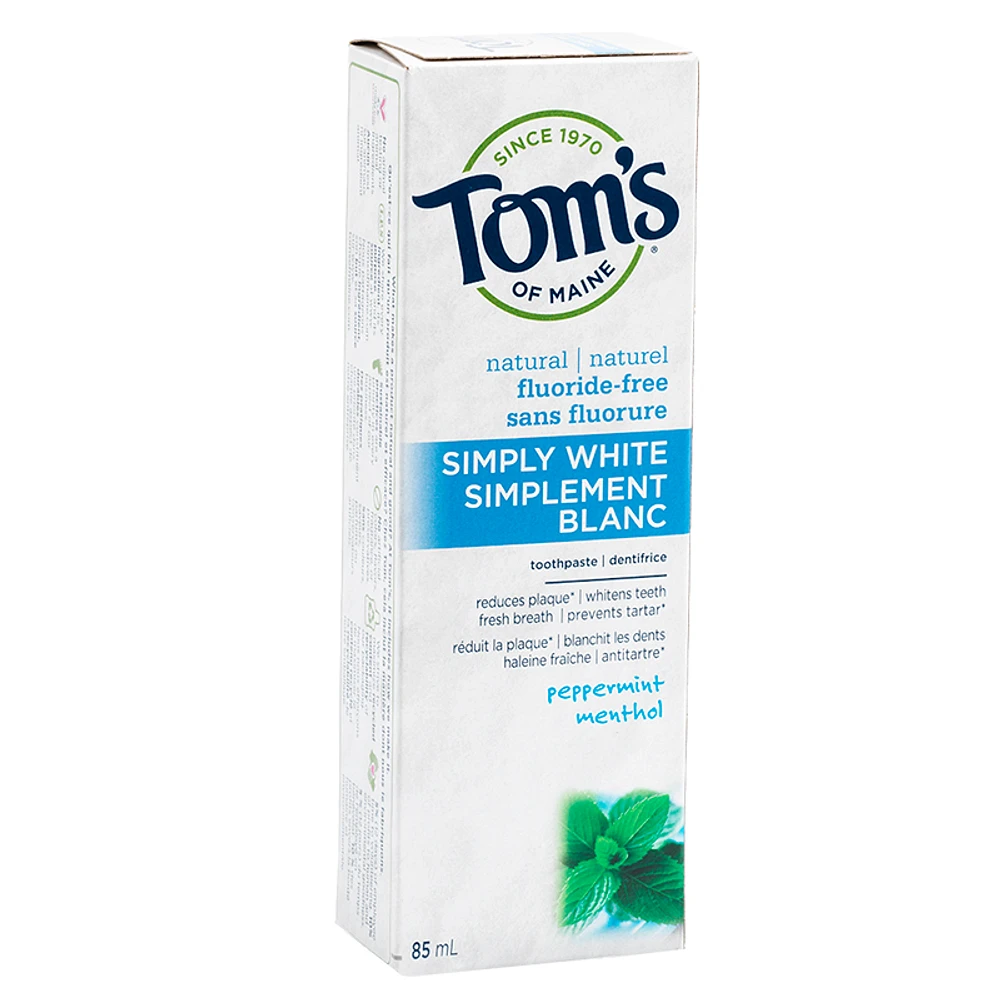 Tom's of Maine Natural Antiplaque plus Whitening Toothpaste - Fluoride-Free - Peppermint - 85ml 