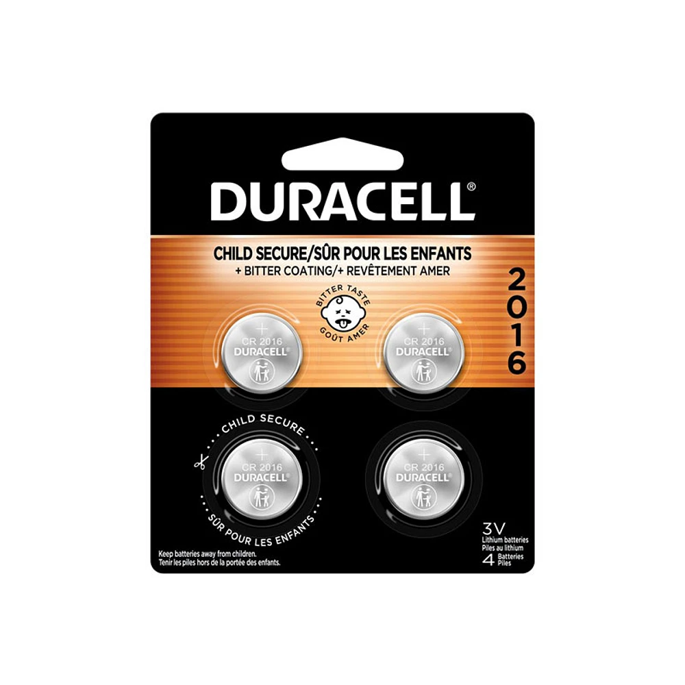Duracell Lithium Battery - Bitter Coating - CR2016 - 4 Pack