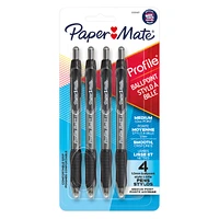 Papermate Profile 1.0mm Ball Point Pens - Black - 4 pack