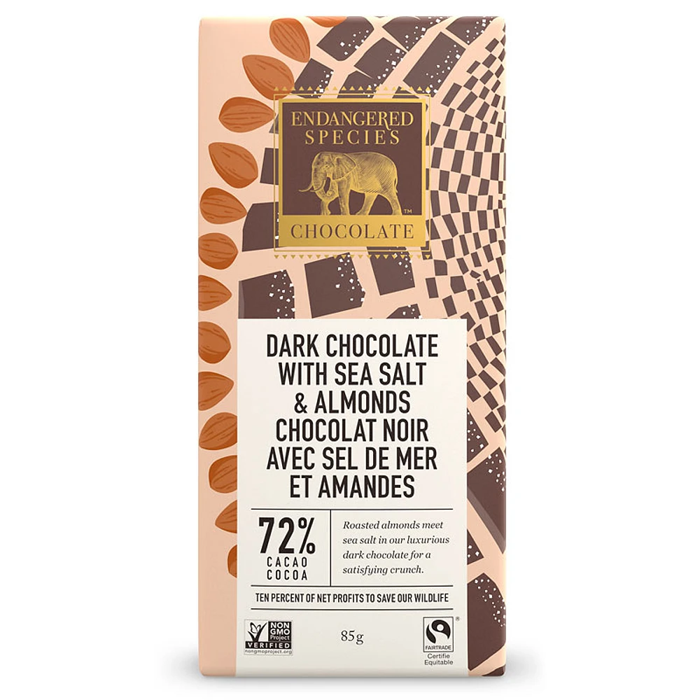 Endangered Species Chocolate - Owl - Dark Chocolate with Sea Salt & Almonds - 85g