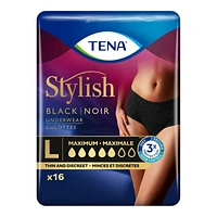 TENA Stylish Incontinence Underwear - Black - Large - 16s