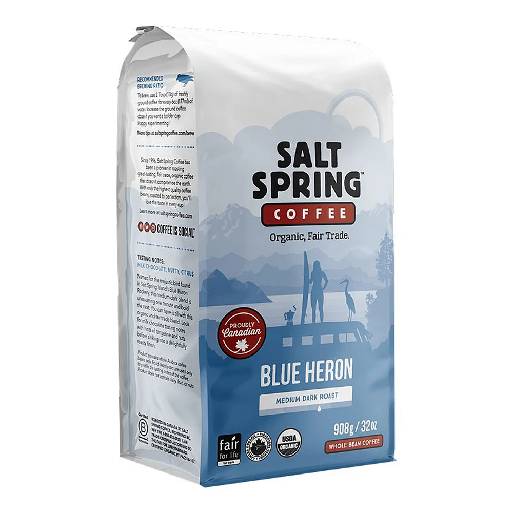 Salt Spring Coffee - Blue Heron Medium Dark Roast - Whole Bean - 908g