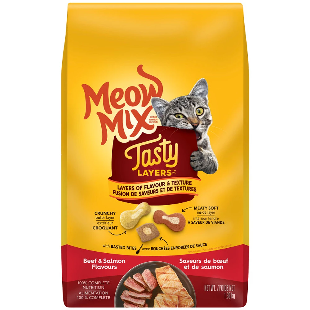 Meow Mix Tasty Layers Dry Kibble - Beef and Salmon 1.36kg