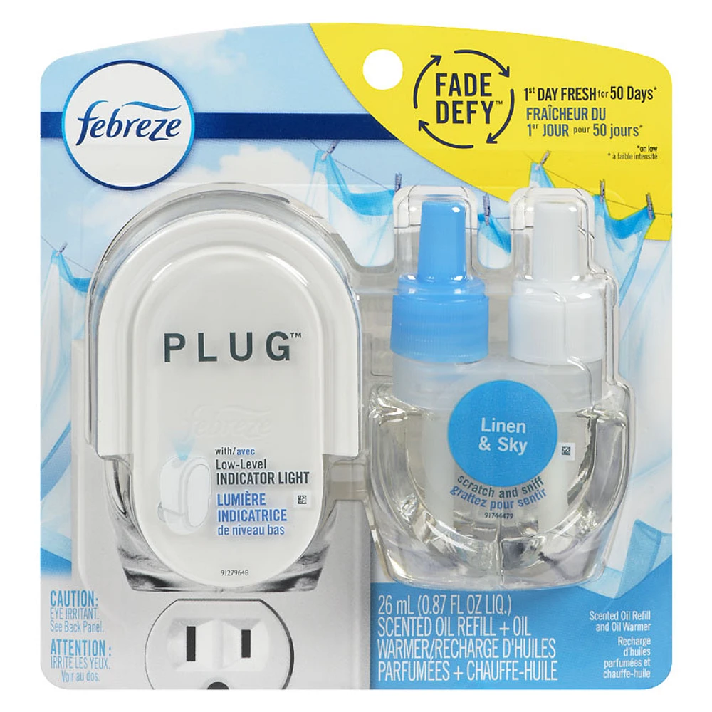 Febreze Plug Starter Kit Scented Oil Refill & Oil Warmer - Linen & Sky