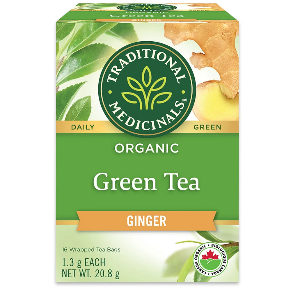 Traditional Medicinals Organic Green Tea Wrapped Tea Bags - Ginger - 16's