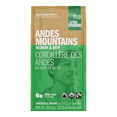 Level Ground Andes Mountains Whole Bean Coffee - Medium Roast - 300g