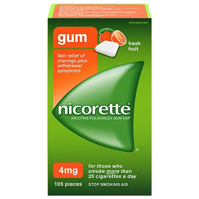 Nicorette Nicotine Gum Stop Smoking Aid - Fresh Fruit - 4mg - 105s