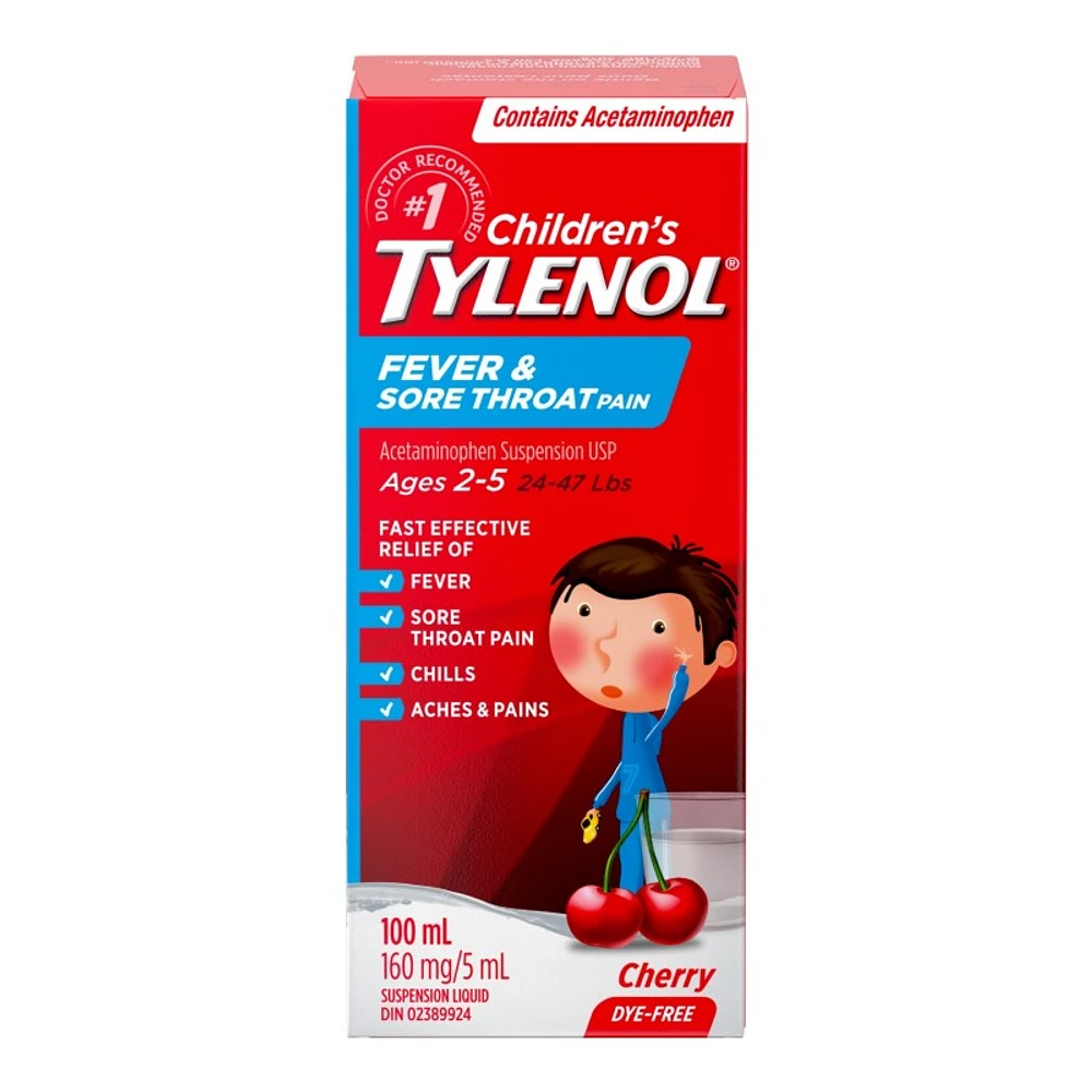 Tylenol* Children's Fever & Sore Throat Pain Suspension Liquid - 100mlï¿½ ï¿½