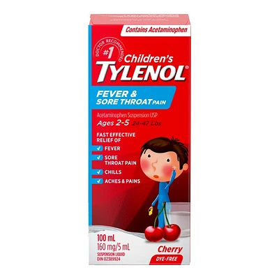 Tylenol* Children's Fever & Sore Throat Pain Suspension Liquid - 100mlï¿½ ï¿½