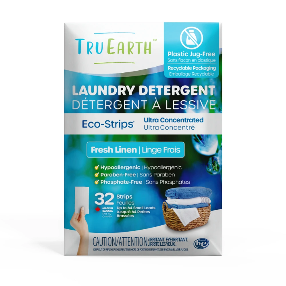 Tru Earth Laundry Detergent Ultra Concentrated Eco-Strips - Fresh Linen - 32 Loads