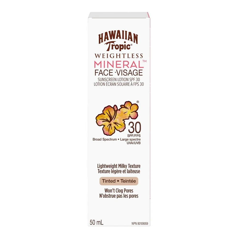 Hawaiian Tropic SPF 30 Weightless Mineral Face Sunscreen Lotion - 50ml