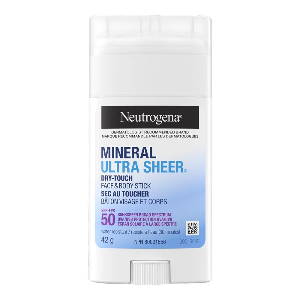 Neutrogena Ultra Sheer SPF 50 Face and Body Mineral Sunscreen Stick - 42g