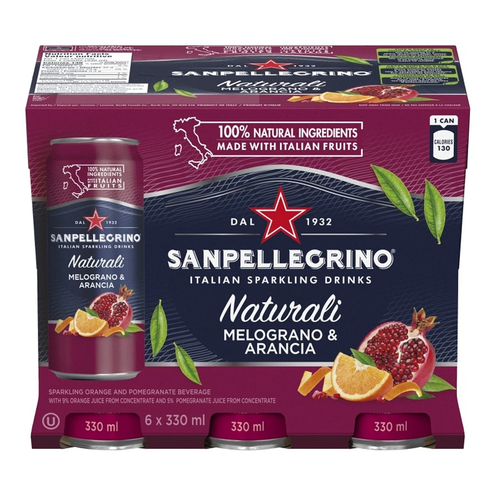 Sanpellegrino Naturali Sparkling Water - Melograno and Arancia - 6 x 330ml