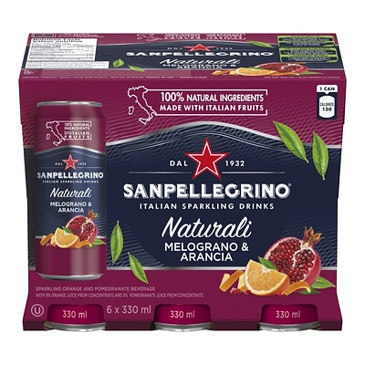 Sanpellegrino Naturali Sparkling Water - Melograno and Arancia - 6 x 330ml