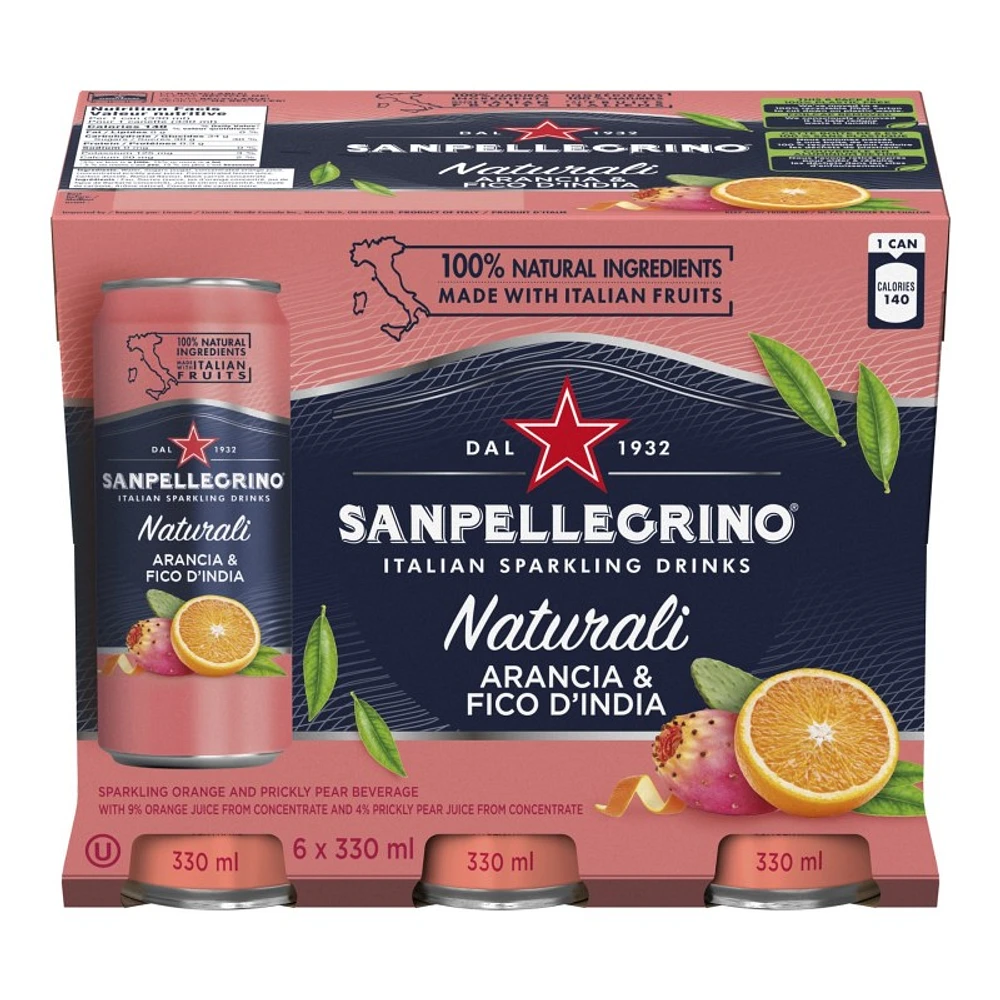 Sanpellegrino Naturali Sparkling Water - Arancia and Fico D'India - 6 x 330ml