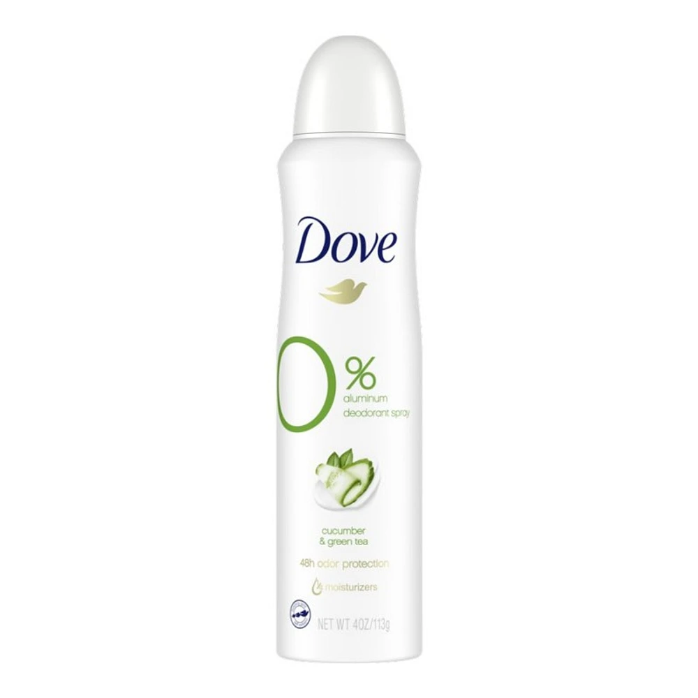 Dove Zero Percent Aluminum Deodorant Spray - Cucumber and Green Tea - 113g