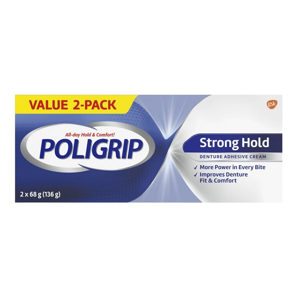 POLIGRIP Strong Hold Denture Adhesive - 2 x 68g