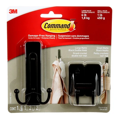 3M Command Large and Small Decorative Hooks - Matte Black - 3 piece