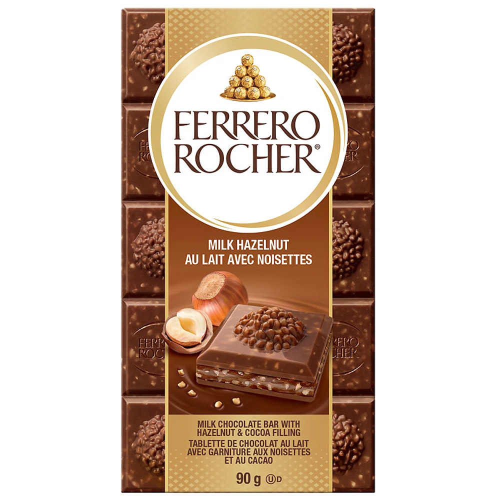 Ferrero Rocher Premium Milk Chocolate Bar - Hazelnut Bar - 90g