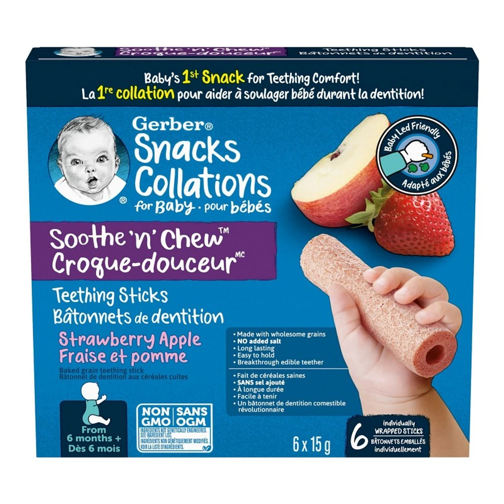 Gerber Soothe 'n' Chew Teething Sticks - Strawberry Apple - 6 x 15g