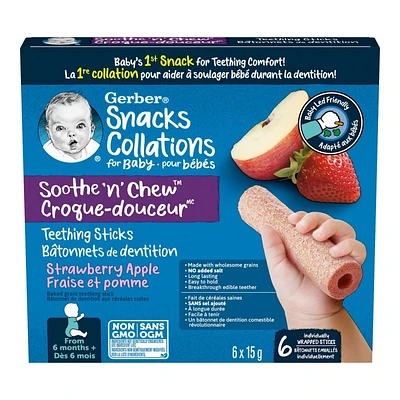 Gerber Soothe 'n' Chew Teething Sticks - Strawberry Apple - 6 x 15g