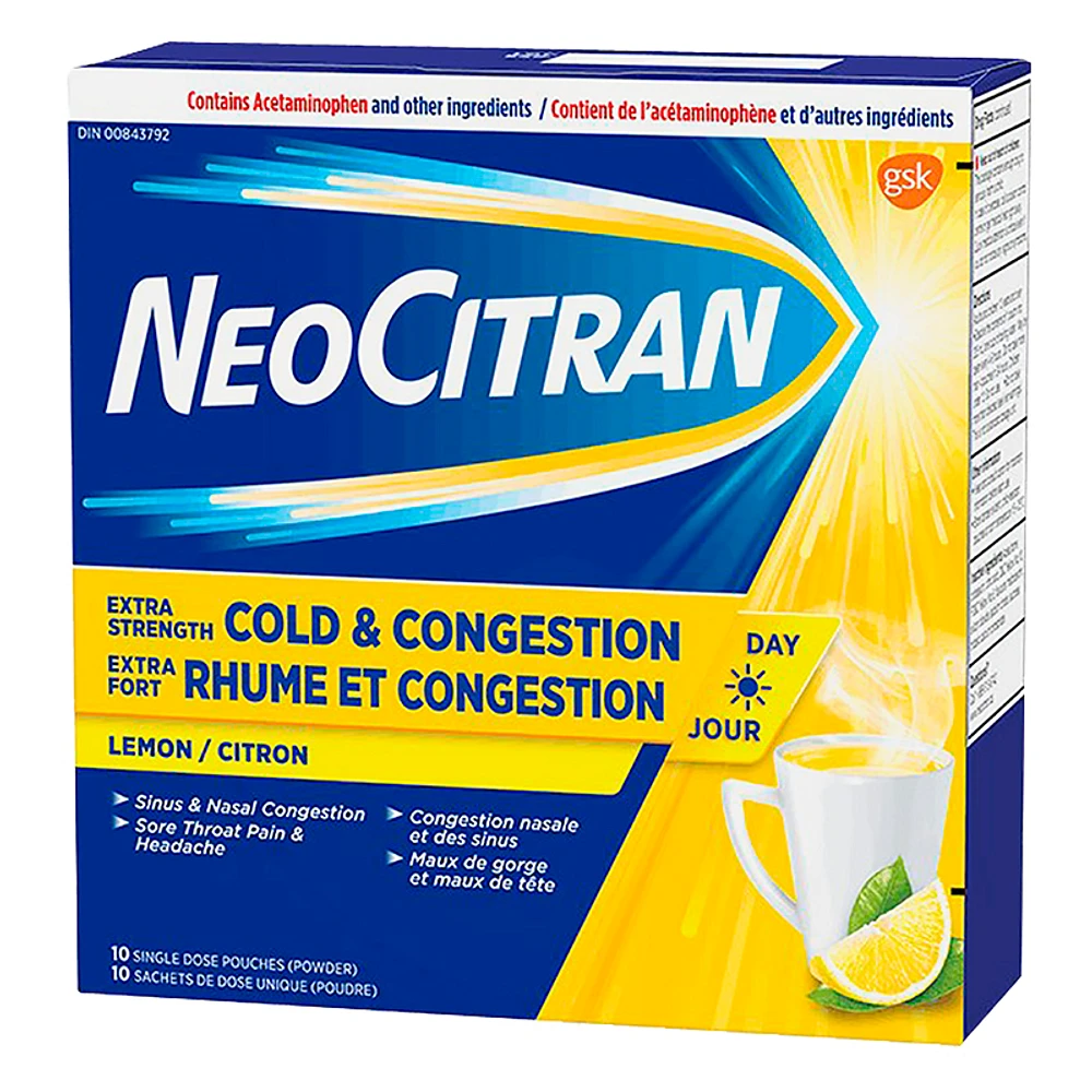 NeoCitran Extra Strength Cold & Congestion Day - Lemon - 10s